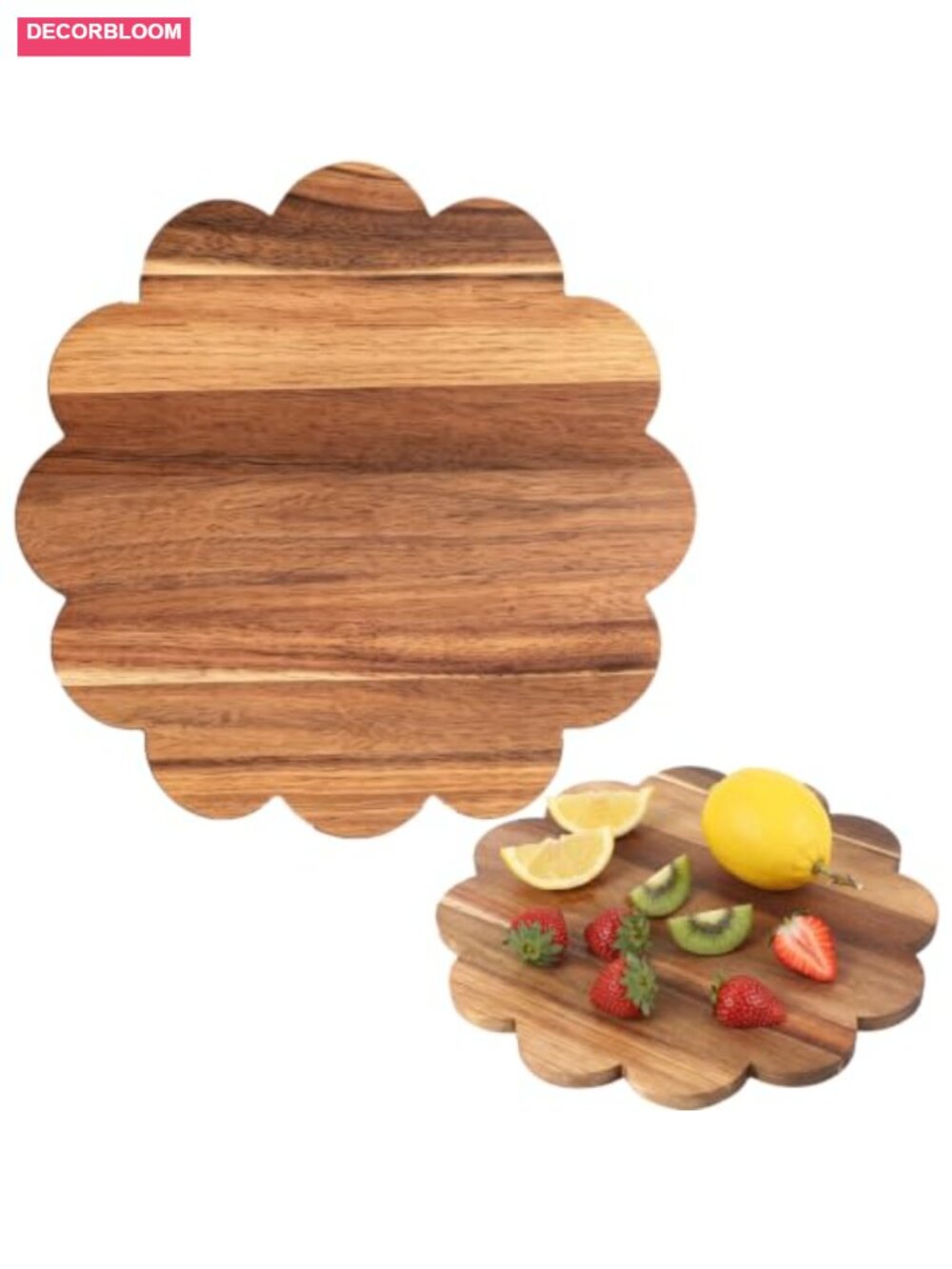 Acacia Wood Cutting Board Reversible Scalloped Charcuterie Serving Tray